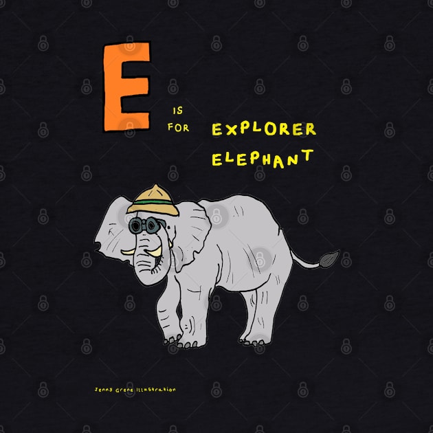 E is for explorer elephant by JennyGreneIllustration